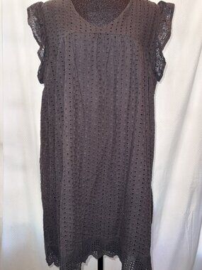 Terra & Sky 2XL Gray Eyelet Lace Dress Flutter Sleeve Boho Plus Size